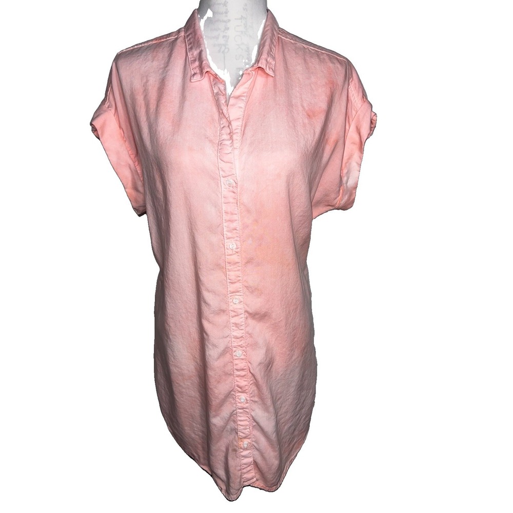 Cloth & Stone Light Pink Tie-dye Button Front Tencel Lyocell Cuff Shirt Dress Sm